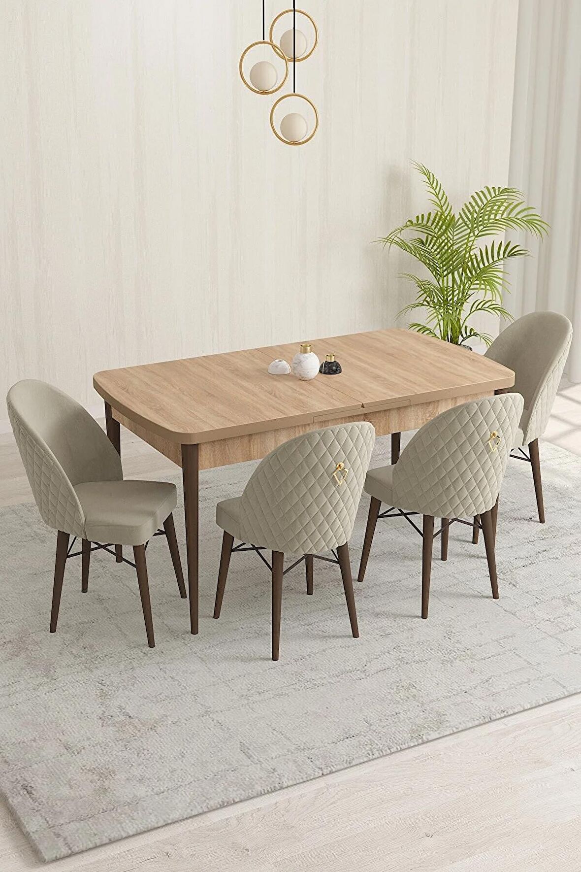 Rovena Marsilya Meşe 80x132 Açılabilir Mdf Mutfak Masası Takımı 4 Adet Sandalye