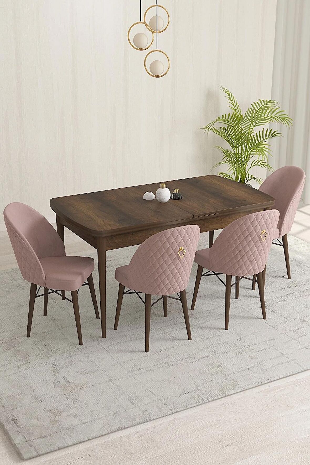 Rovena Marsilya Barok 80x132 Açılabilir Mdf Mutfak Masası Takımı 4 Adet Sandalye