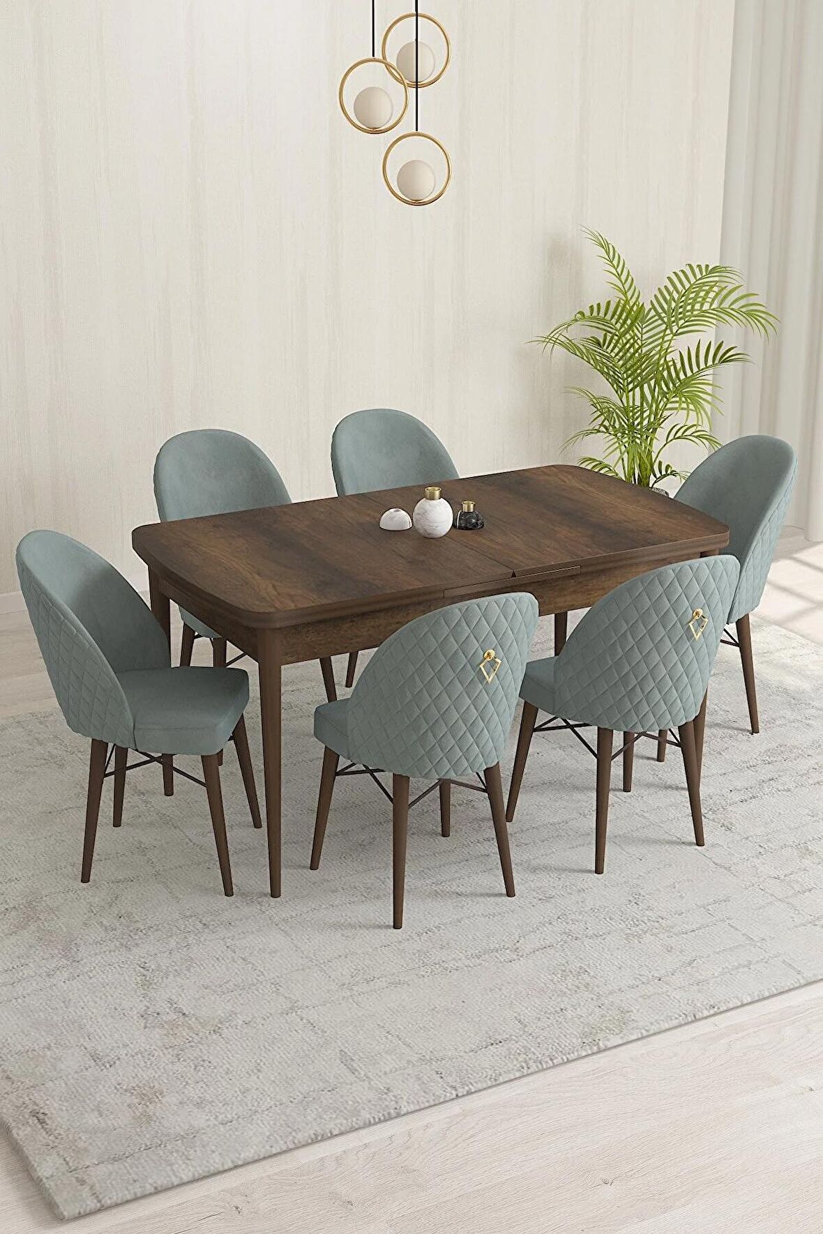 Rovena Marsilya Barok 80x132 Açılabilir Mdf Mutfak Masası Takımı 6 Adet Sandalye