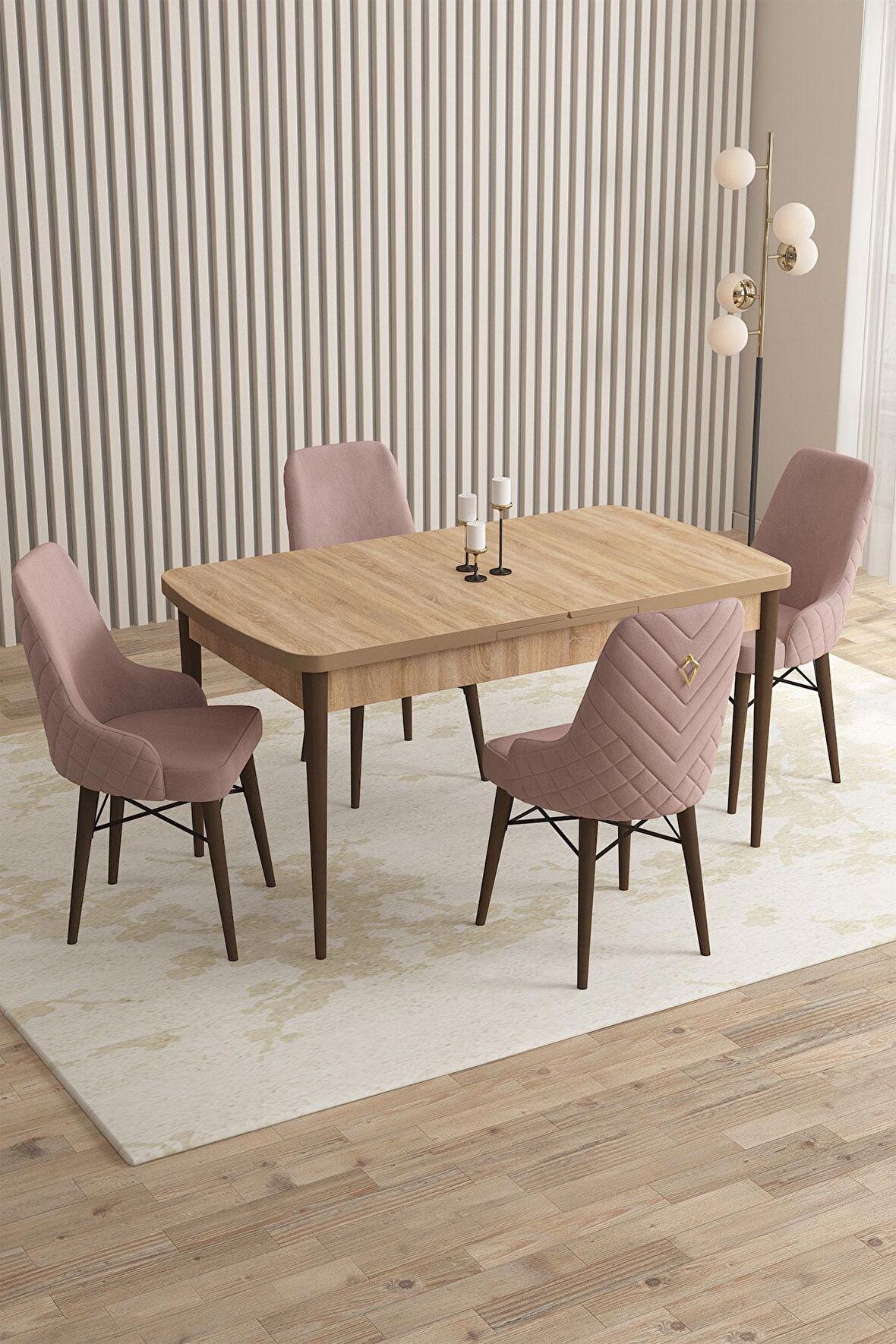 Rovena Flora Meşe 80x132 Açılabilir Mdf Mutfak Masası Takımı 4 Adet Sandalye