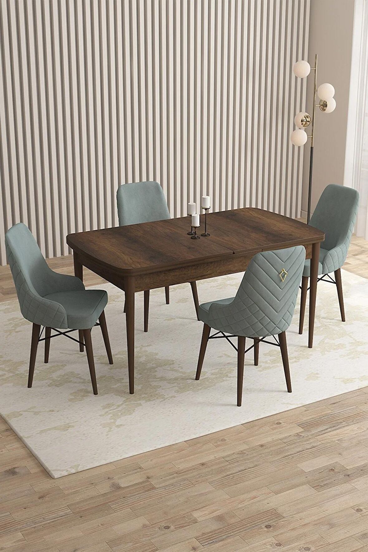 Rovena Flora Barok 80x132 Açılabilir Mdf Mutfak Masası Takımı 4 Adet Sandalye