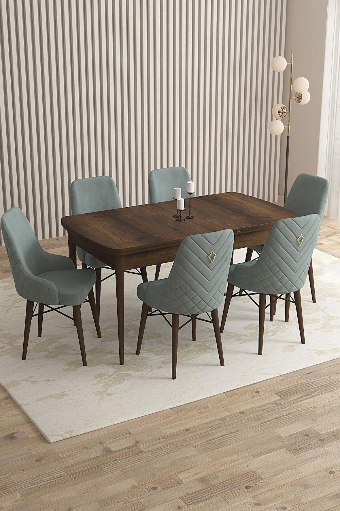 Rovena Flora Barok 80x132 Açılabilir Mdf Mutfak Masası Takımı 6 Adet Sandalye