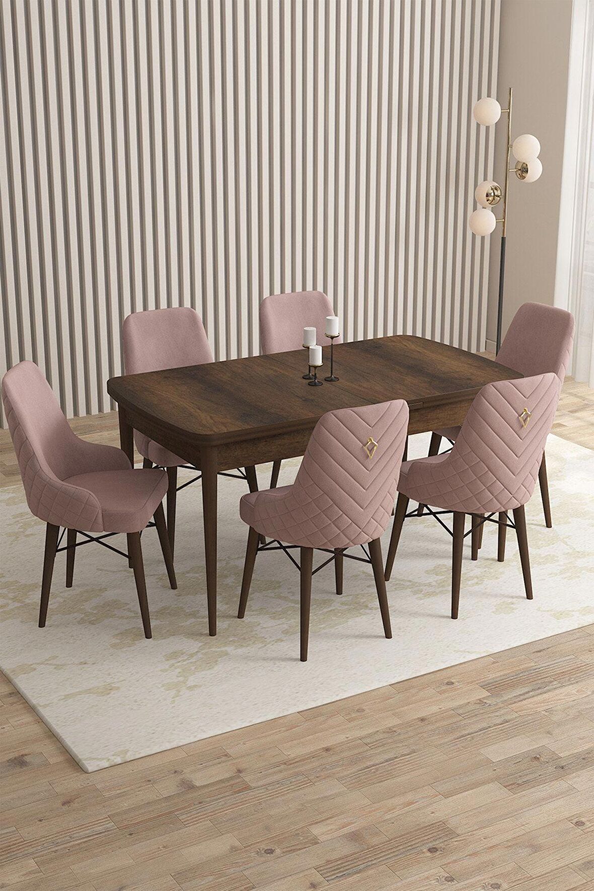 Rovena Flora Barok 80x132 Açılabilir Mdf Mutfak Masası Takımı 6 Adet Sandalye