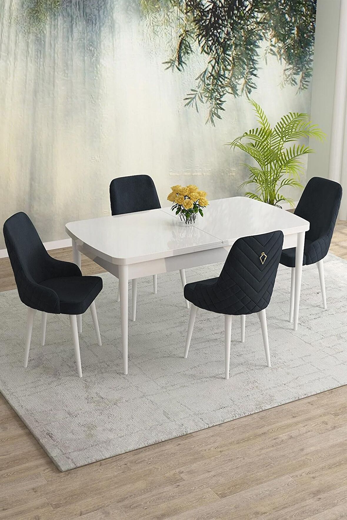 Rovena Eylül Beyaz 80x132 Açılabilir Mdf Mutfak Masası Takımı 4 Adet Sandalye