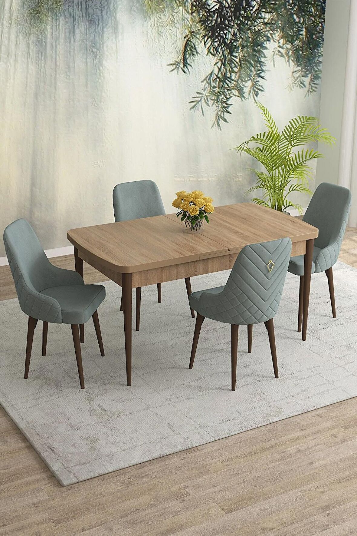 Rovena Eylül Meşe 80x132 Açılabilir Mdf Mutfak Masası Takımı 4 Adet Sandalye