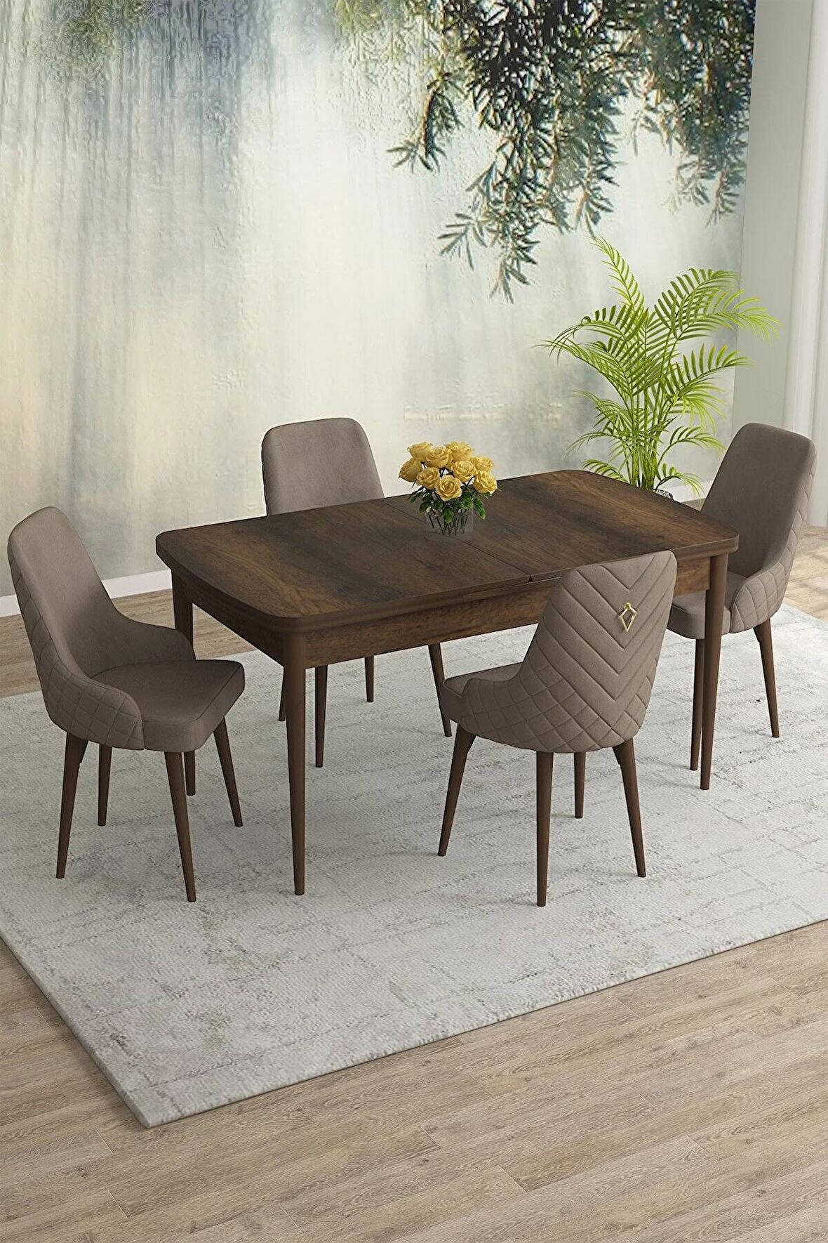 Rovena Eylül Barok 80x132 Açılabilir Mdf Mutfak Masası Takımı 4 Adet Sandalye