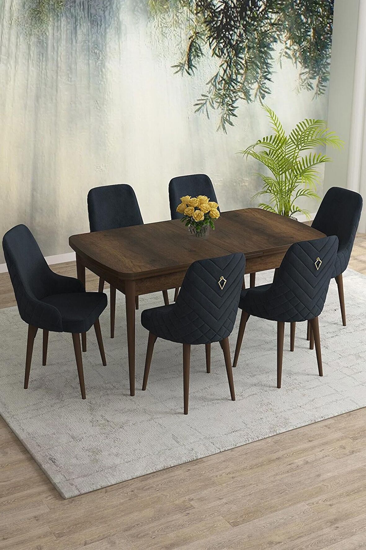 Rovena Eylül Barok 80x132 Açılabilir Mdf Mutfak Masası Takımı 6 Adet Sandalye