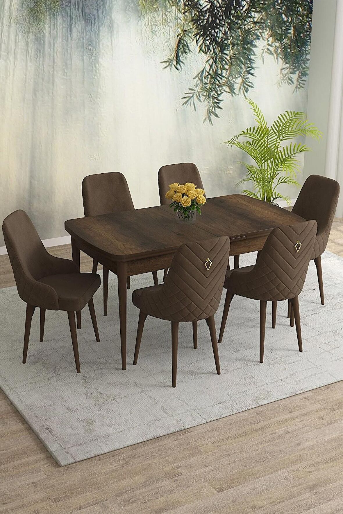 Rovena Eylül Barok 80x132 Açılabilir Mdf Mutfak Masası Takımı 6 Adet Sandalye