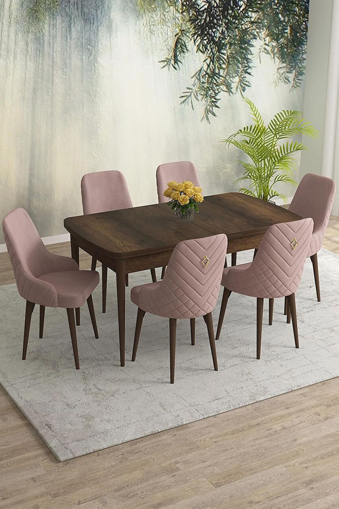 Rovena Eylül Barok 80x132 Açılabilir Mdf Mutfak Masası Takımı 6 Adet Sandalye