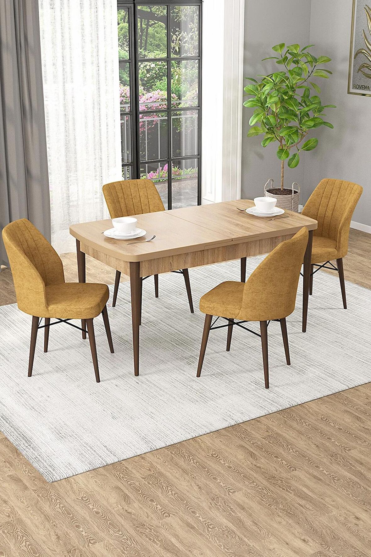 Rovena Arel Meşe 80x132 Açılabilir Mdf Mutfak Masası Takımı 4 Adet Sandalye