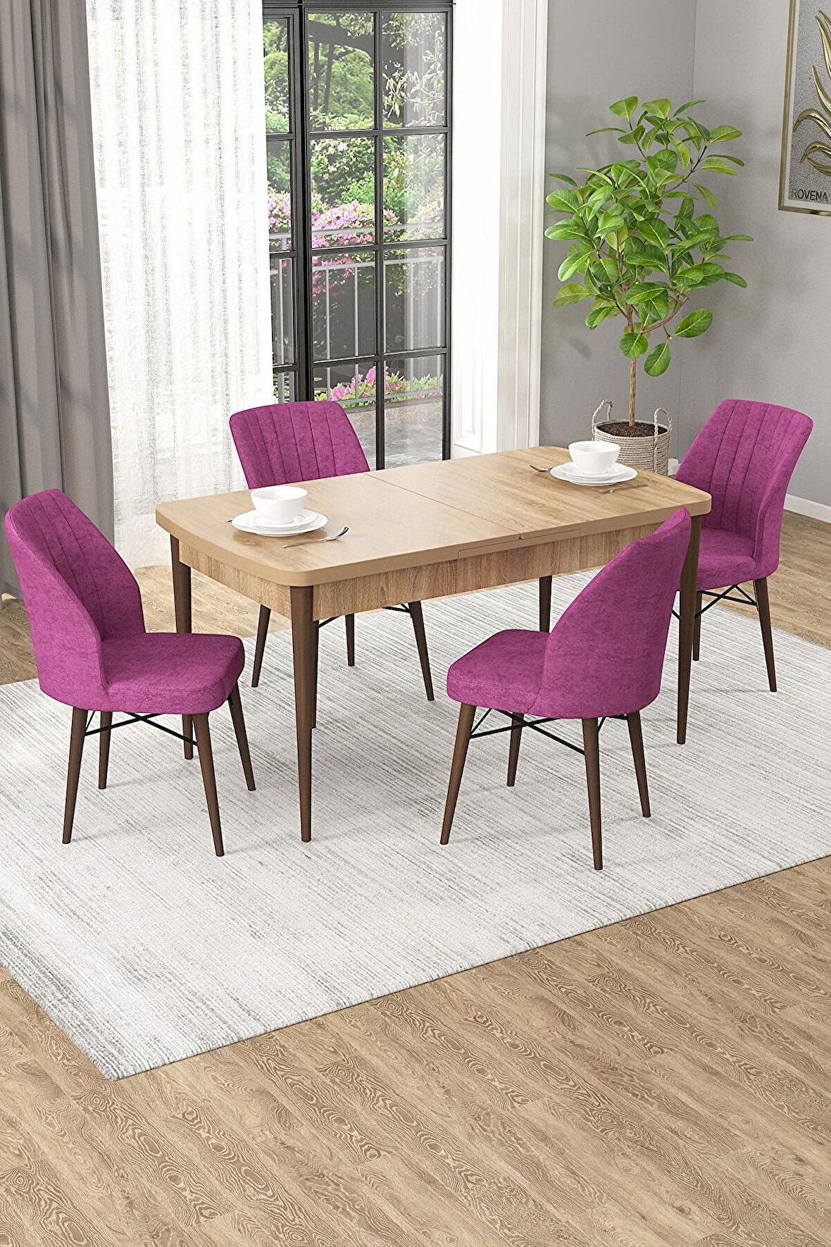 Rovena Arel Meşe 80x132 Açılabilir Mdf Mutfak Masası Takımı 4 Adet Sandalye