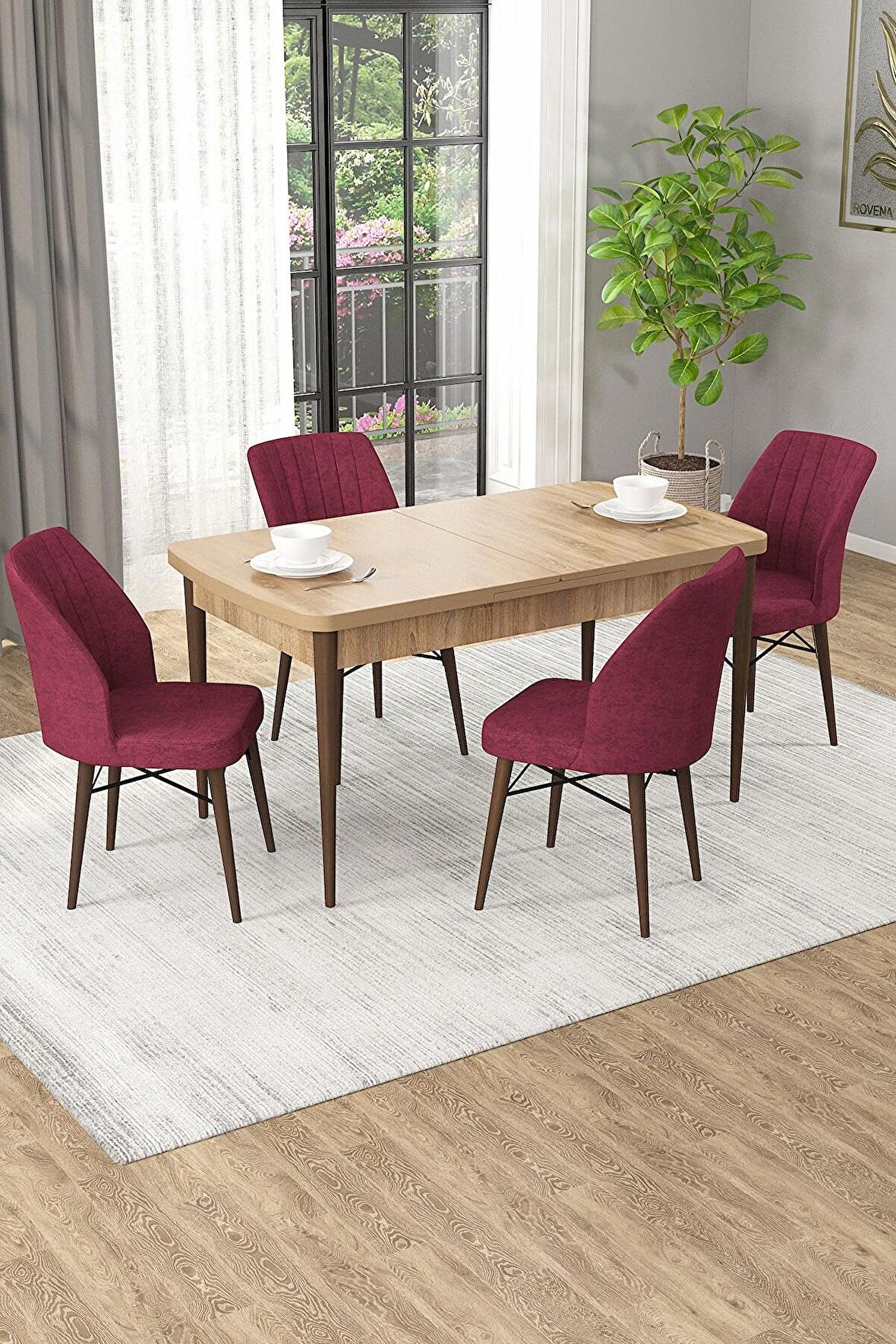 Rovena Arel Meşe 80x132 Açılabilir Mdf Mutfak Masası Takımı 4 Adet Sandalye