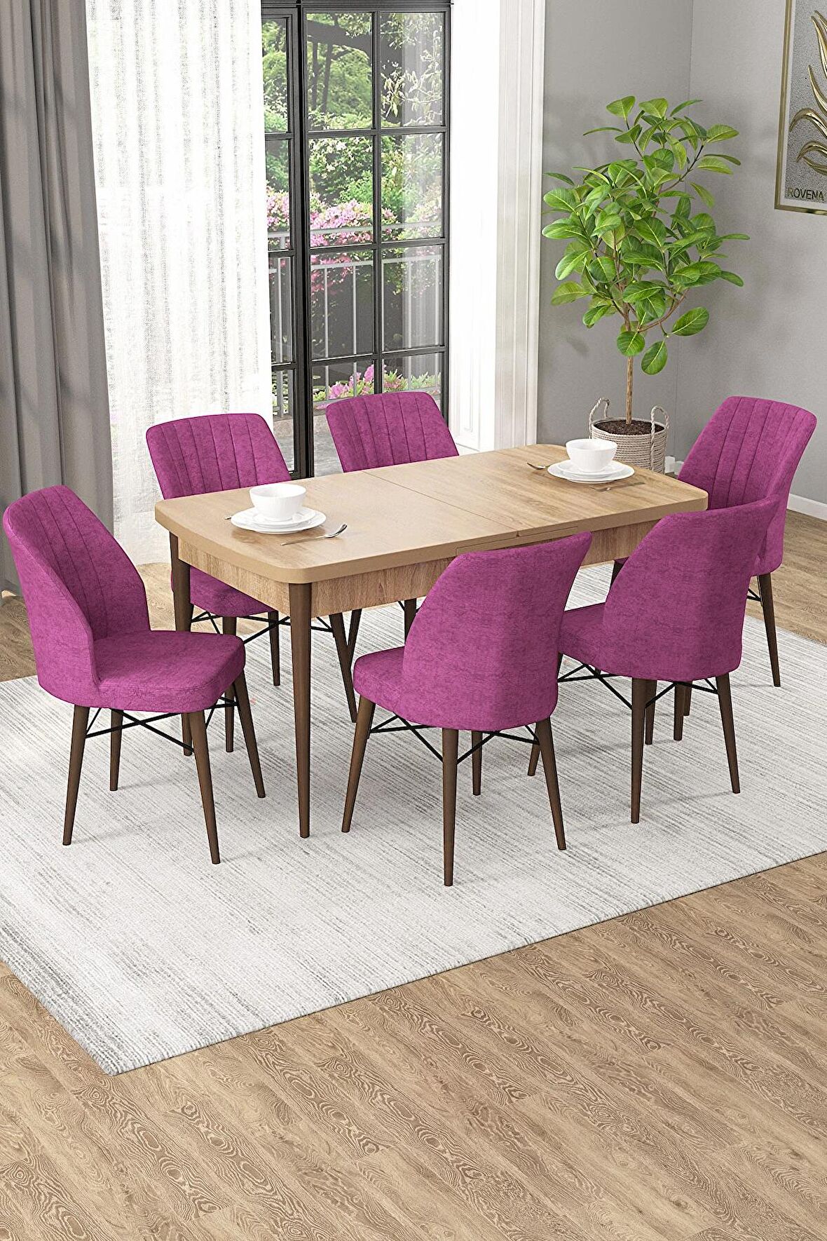 Rovena Arel Meşe 80x132 Açılabilir Mdf Mutfak Masası Takımı 6 Adet Sandalye