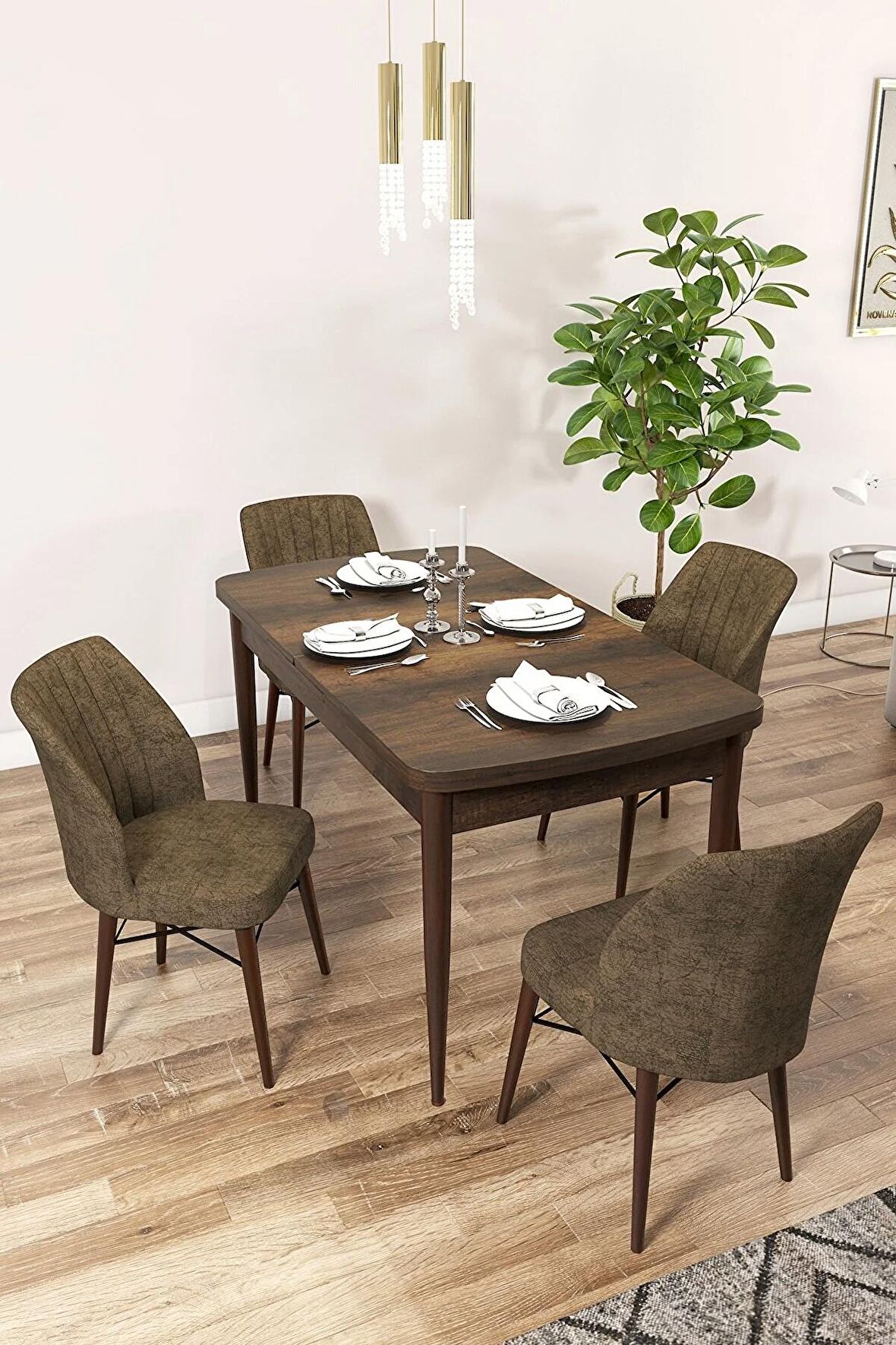 Rovena Arel Barok 80x132 Açılabilir Mdf Mutfak Masası Takımı 4 Adet Sandalye