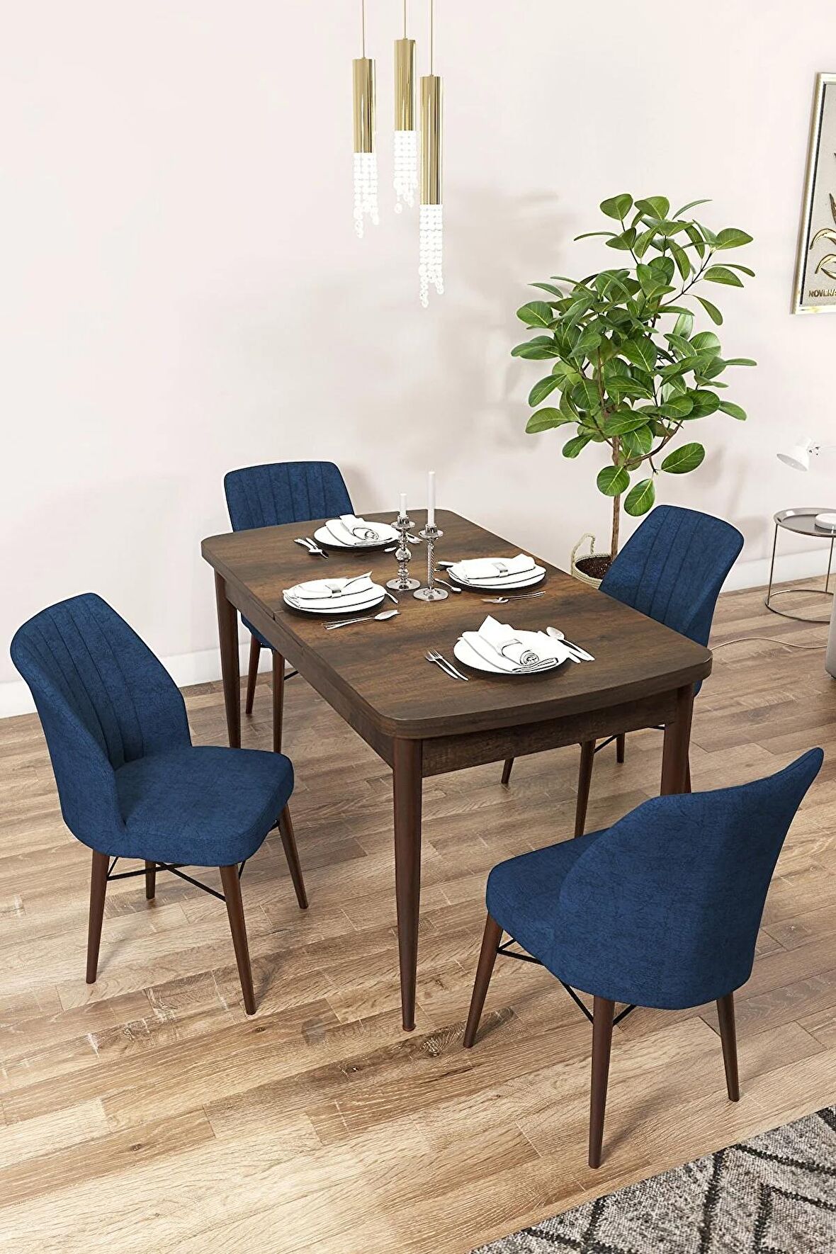 Rovena Arel Barok 80x132 Açılabilir Mdf Mutfak Masası Takımı 4 Adet Sandalye