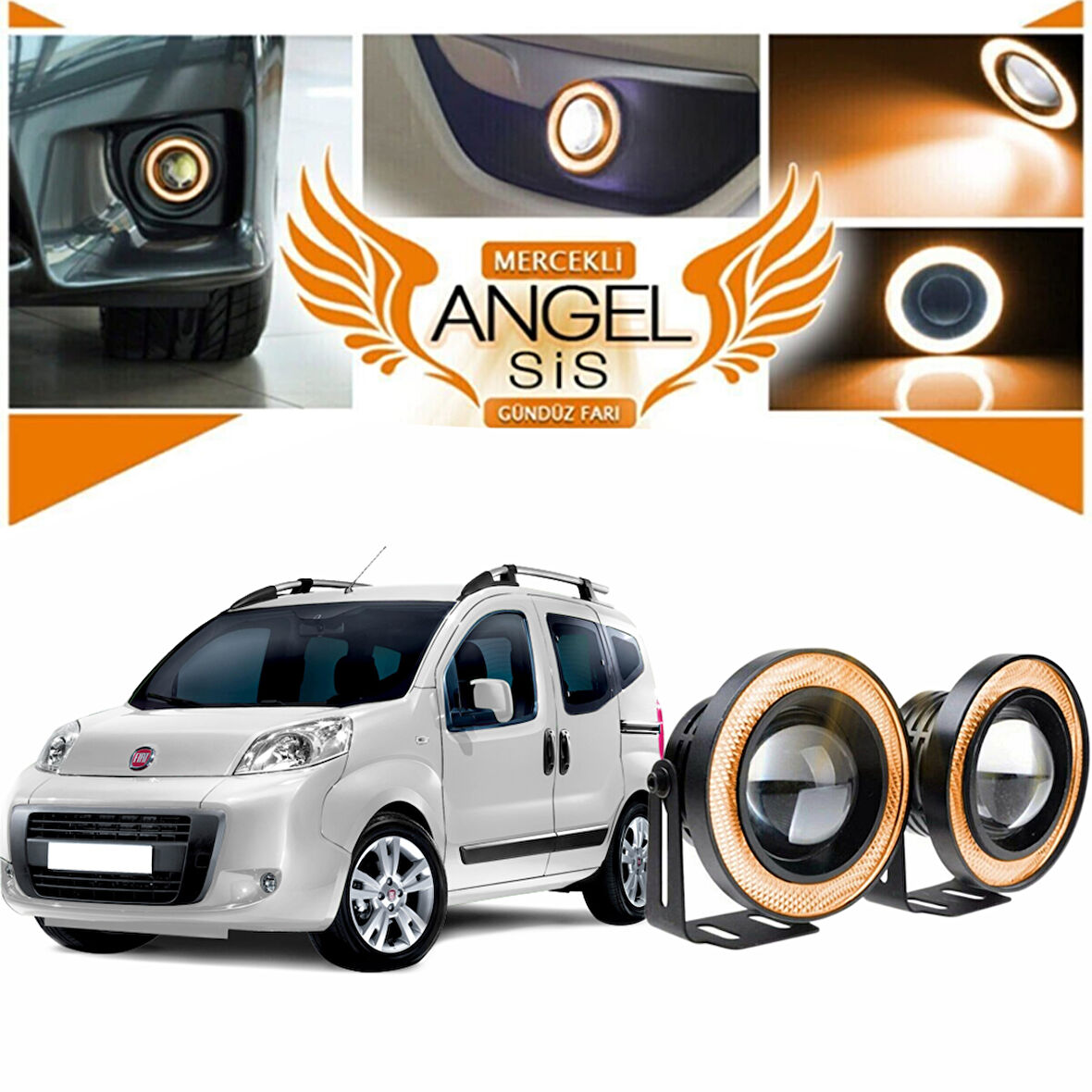 Fiat Fiorino Uyumlu, Universal Mercekli Led Angel Sis Farı, 76mm Turuncu Renk