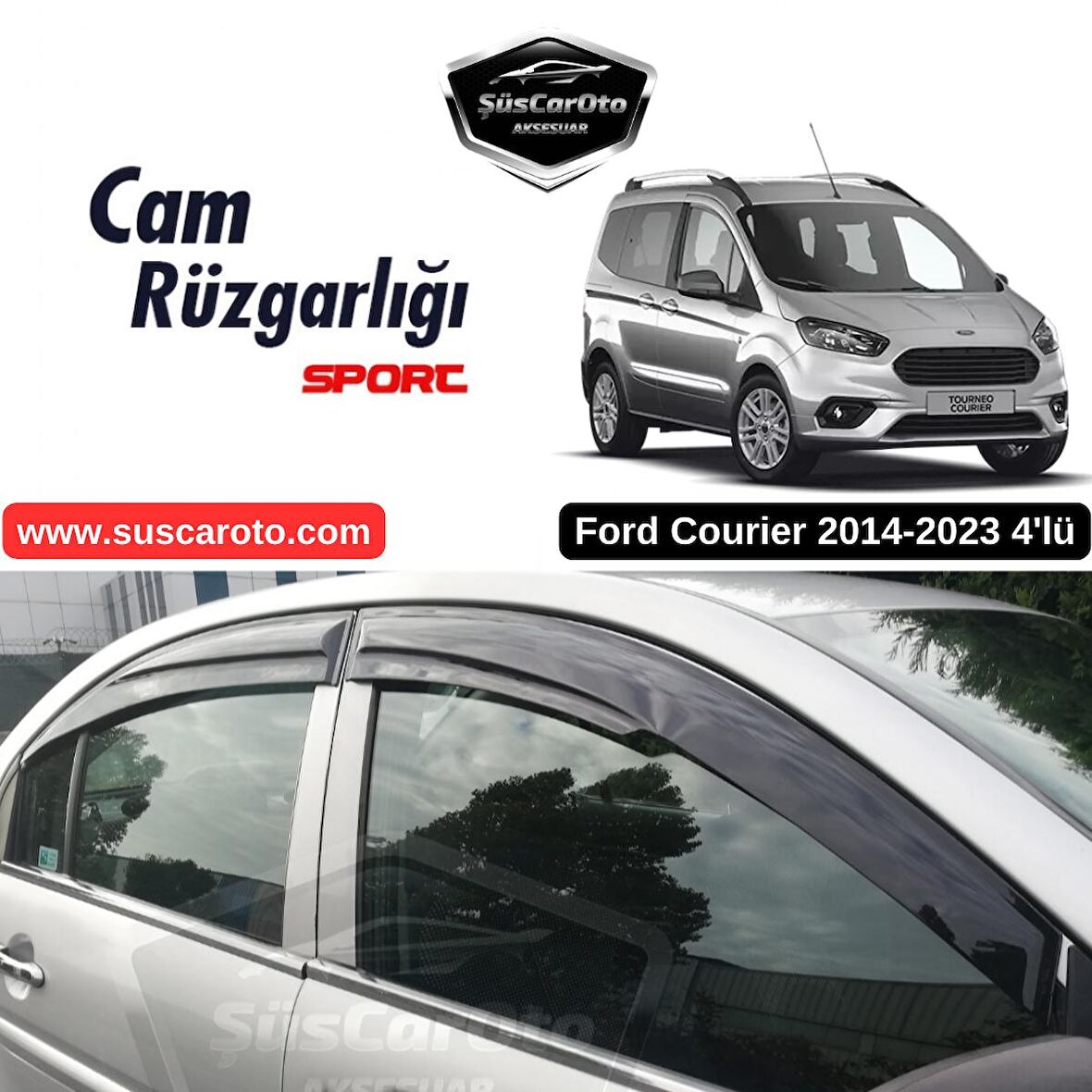 Ford Courier 2014-2023 Uyumlu Mugen Cam Rüzgarlığı Seti Piano Black 4'lü İthal