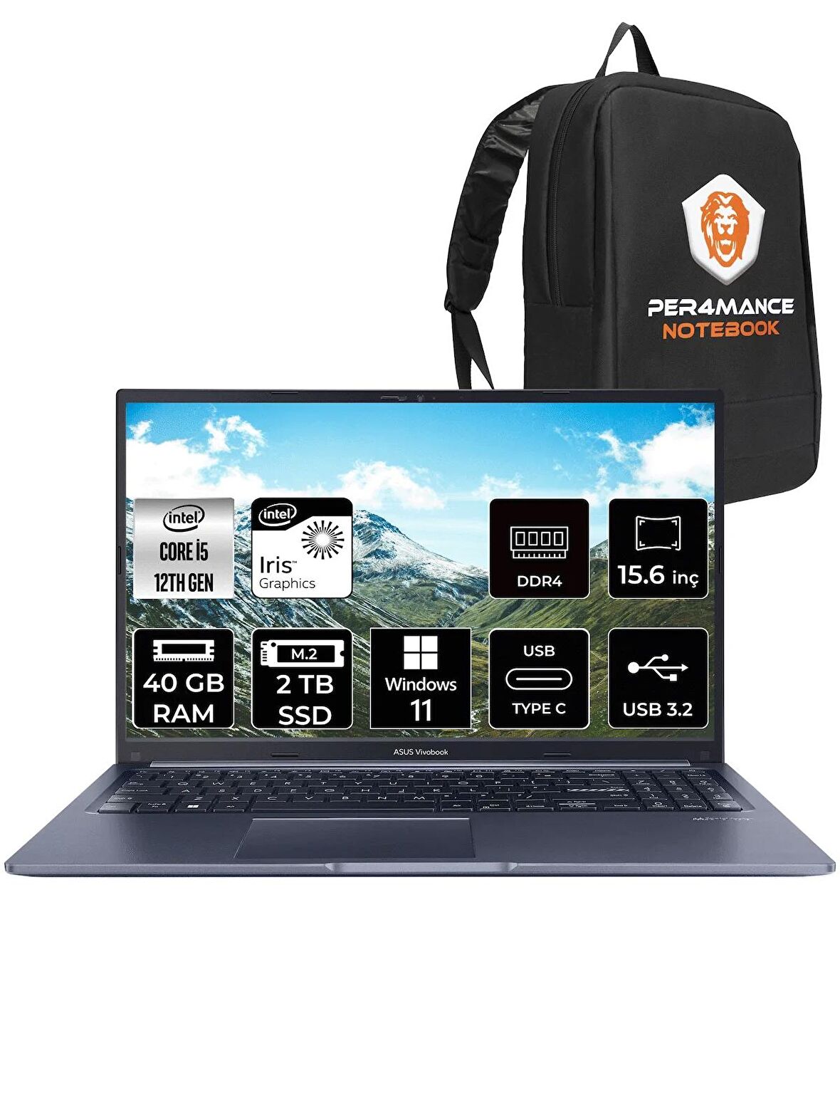 ASUS Vivobook 15 X1502ZA i5 1235U 40GB RAM 2TB SSD 15.6'' FHD W11HOME EJ1069 & PER4 ÇANTA