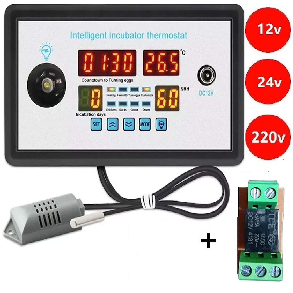 ZFX-W9002 12-24-220Volt Kuluçka Kontrolörü (Isı-Nem-Çevirme-Fan)