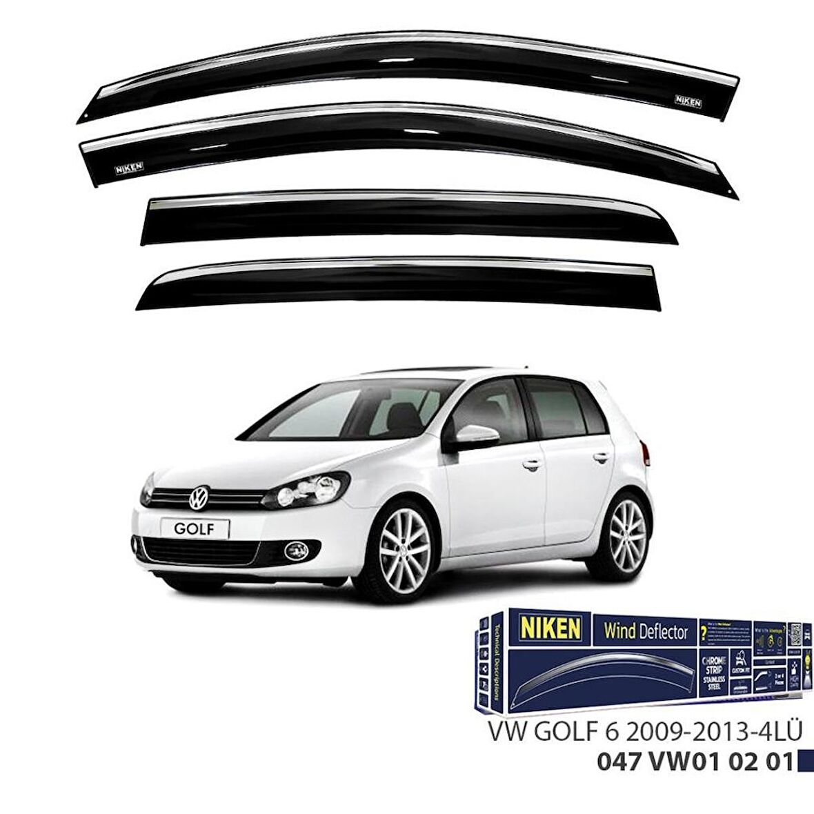 Volkswagen Golf 6 Niken Kromlu Cam Rüzgarlığı 4lü Set 2009 2013
