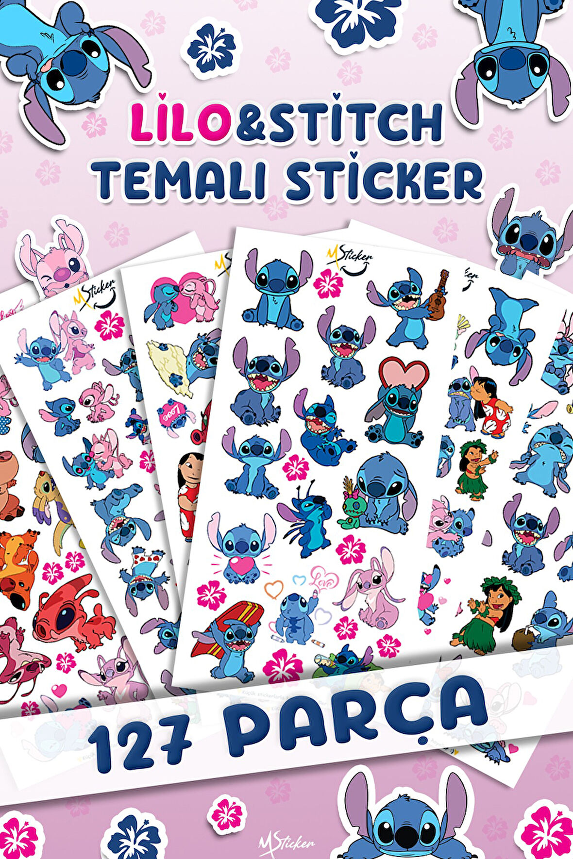 127 Adet Stitc Temalı Sticker Seti - Kalem Suluk Defter Cam Masa Laptop Tablet Sticker Suya Dayanıklı