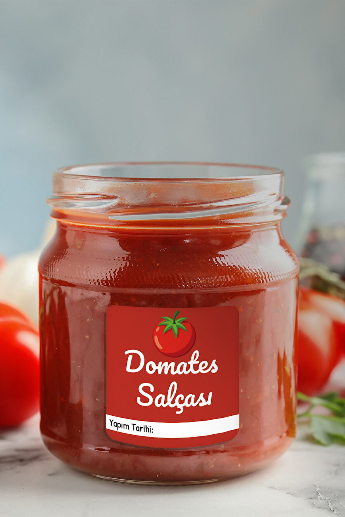 Domates Biber Salça Kavanoz Etiket Sos Etiketleri, Menemenlik Kahvaltılık Sos Etiket 4x4 88 Adet