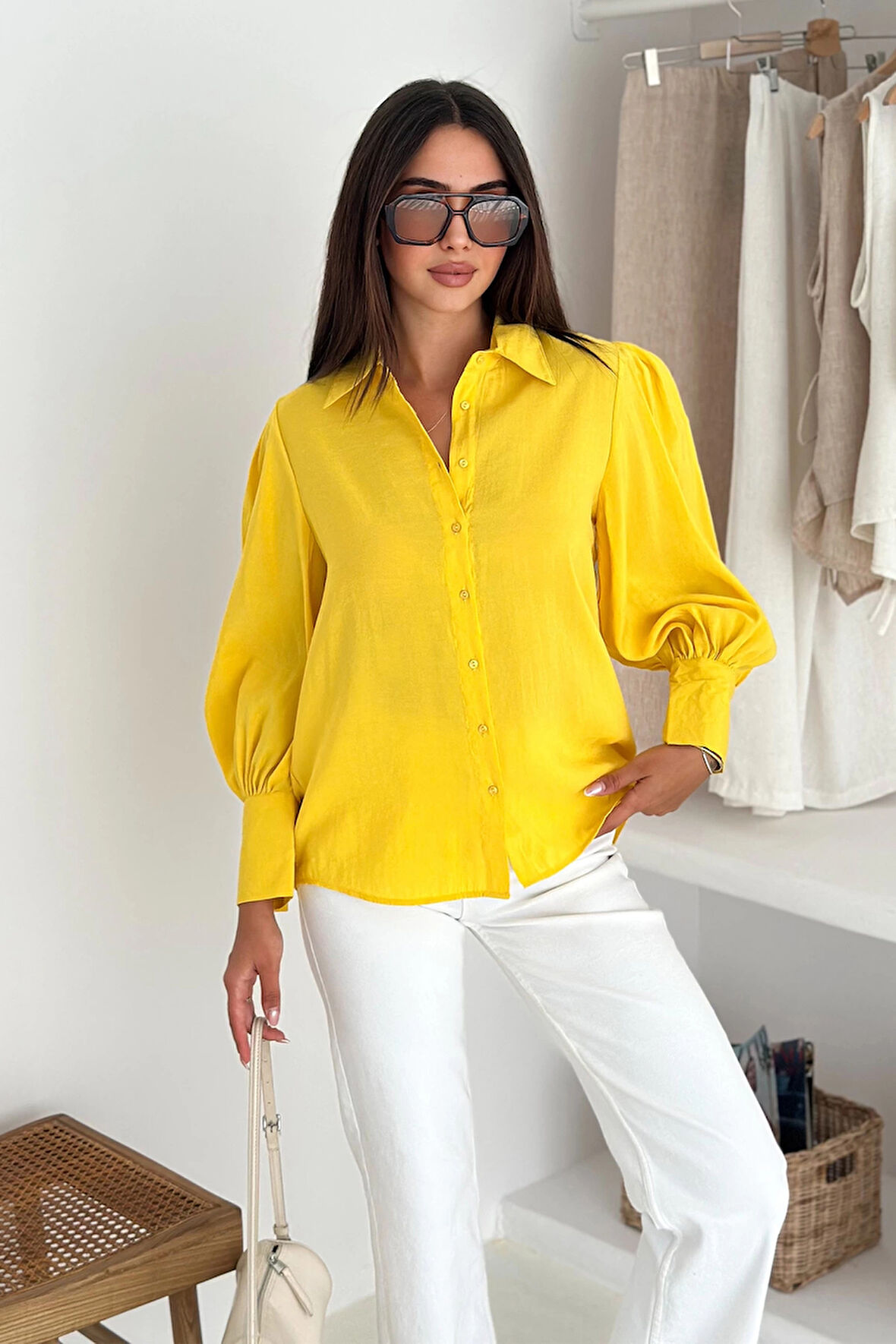 Balon Kol Gömlek Sarı
