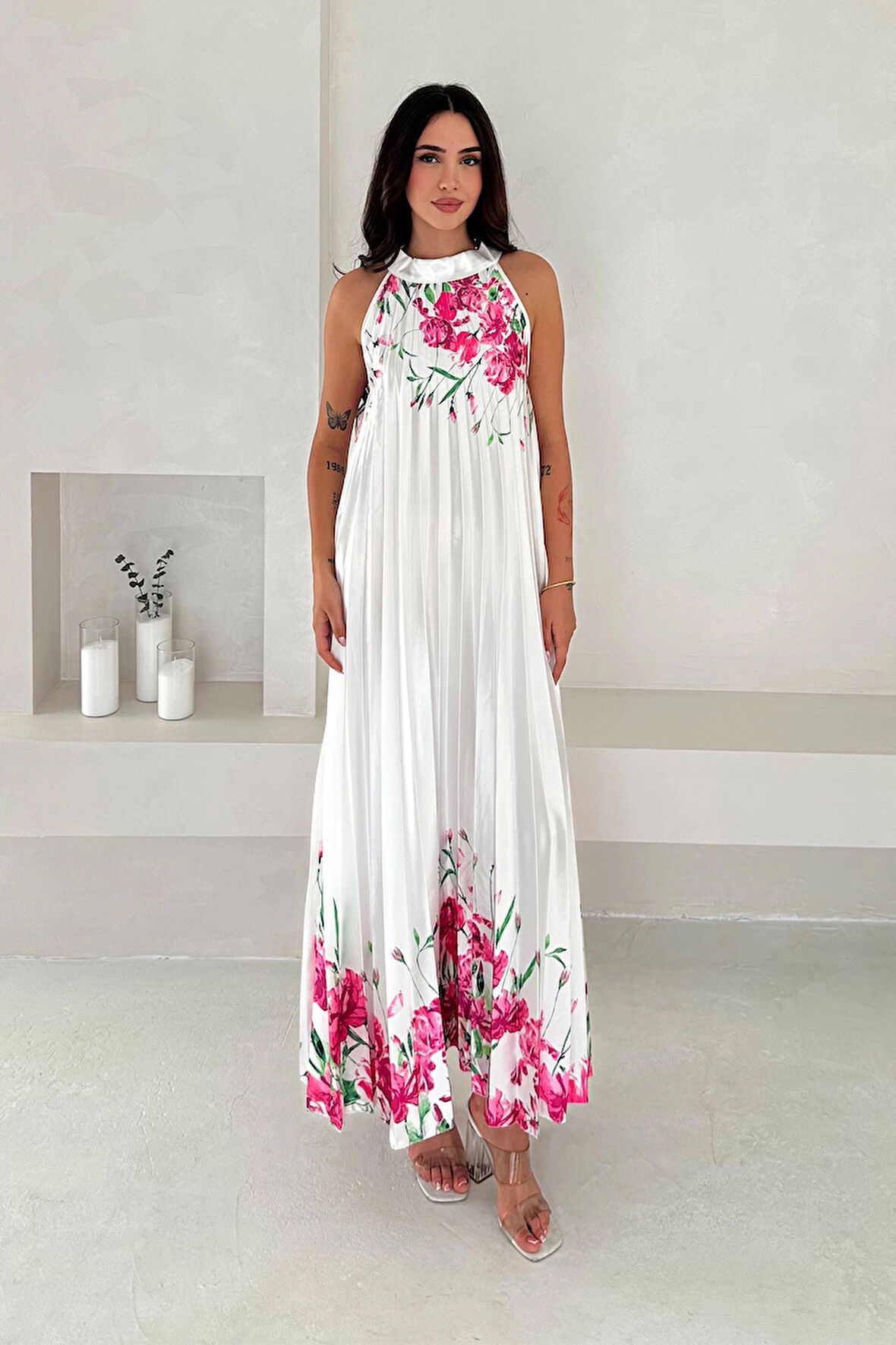 Saten Kumaş Piliseli Elbise