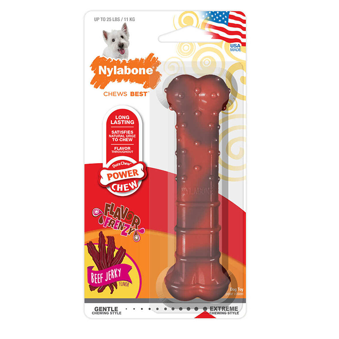 845577-Nylabone Biftek Aromalı Köpek Çiğneme Kemiği S