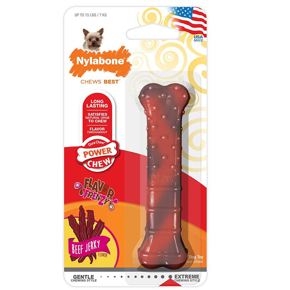 845584-Nylabone Biftek Aromalı Köpek Çiğneme Kemiği XS