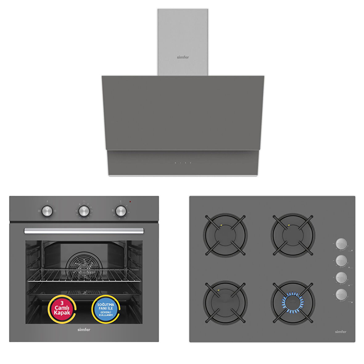 Simfer 4 Fonksiyon Trend Mekanik Silver Cam Power Turbo 3'lü Ankastre Set