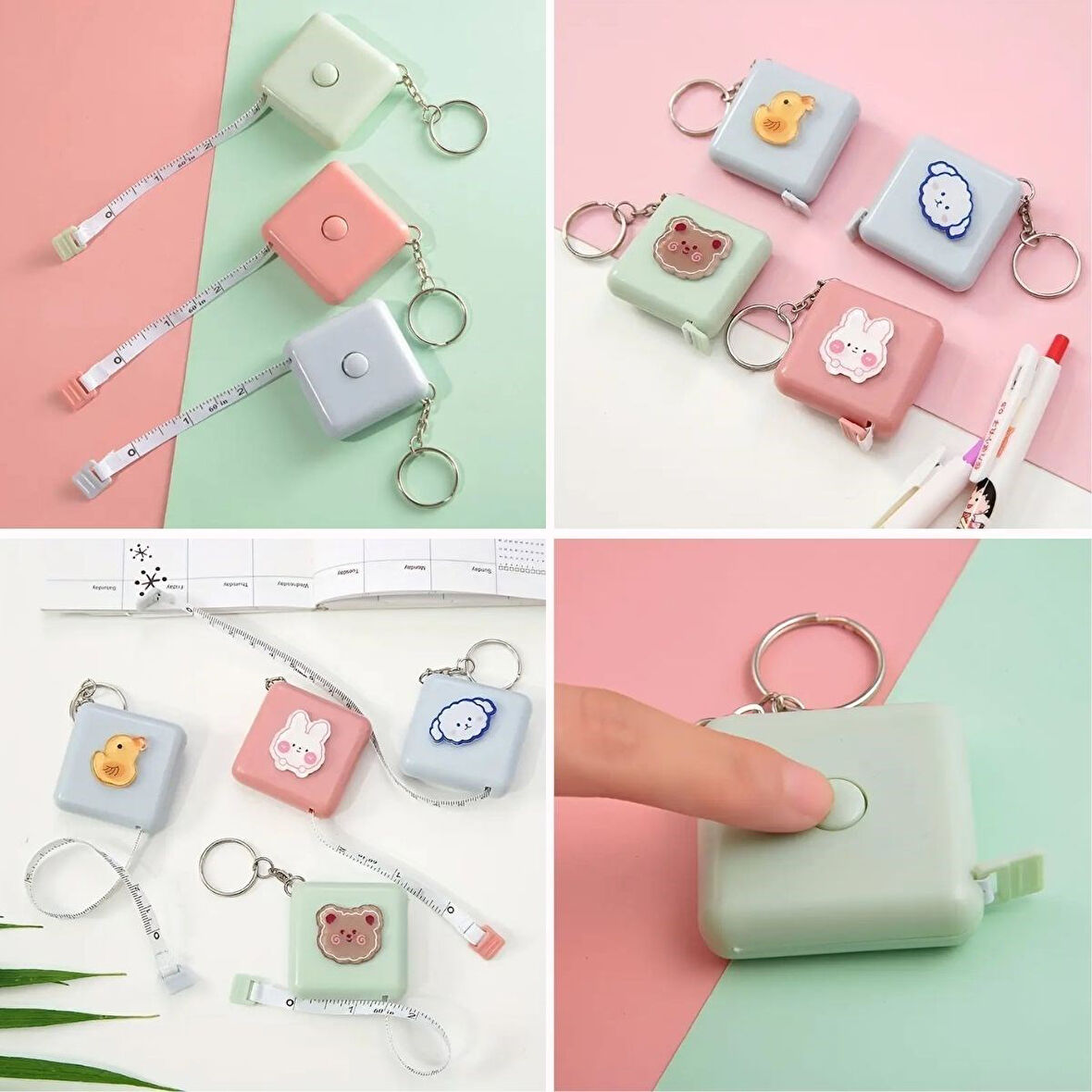 Bst® Sevimli Yumuşak Stickerli 150 cm Uzunluğunda Pratik Taşınabilir Çanta Boy Anahtarlıklı Mezura