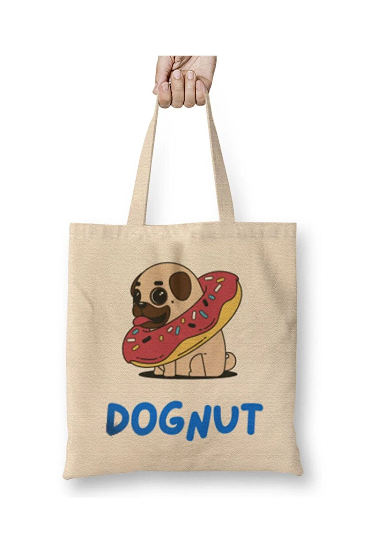Dognut Donut Köpek Dogs Beyaz Bez Çanta Uzun Saplı Alışveriş Çantası Plaj Çantası