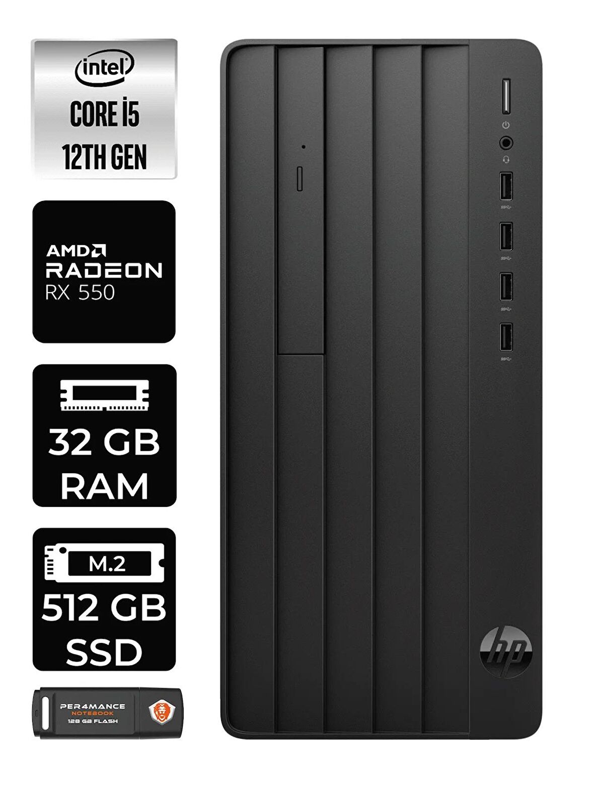 HP PRO TOWER 290 G9 i5 12500 32GB RAM 512GB SSD RX550/4GB W11PRO 6D3A5EA MASAÜSTÜ PC & PER4 BELLEK