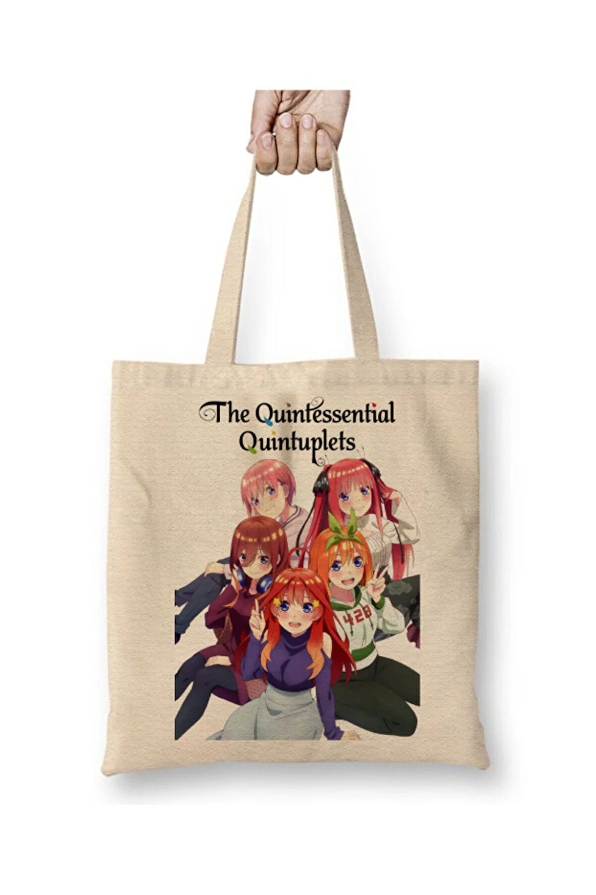 The Quintessential Quintuplets Beyaz Bez Çanta Uzun Saplı Alışveriş Çantası Plaj Çantası