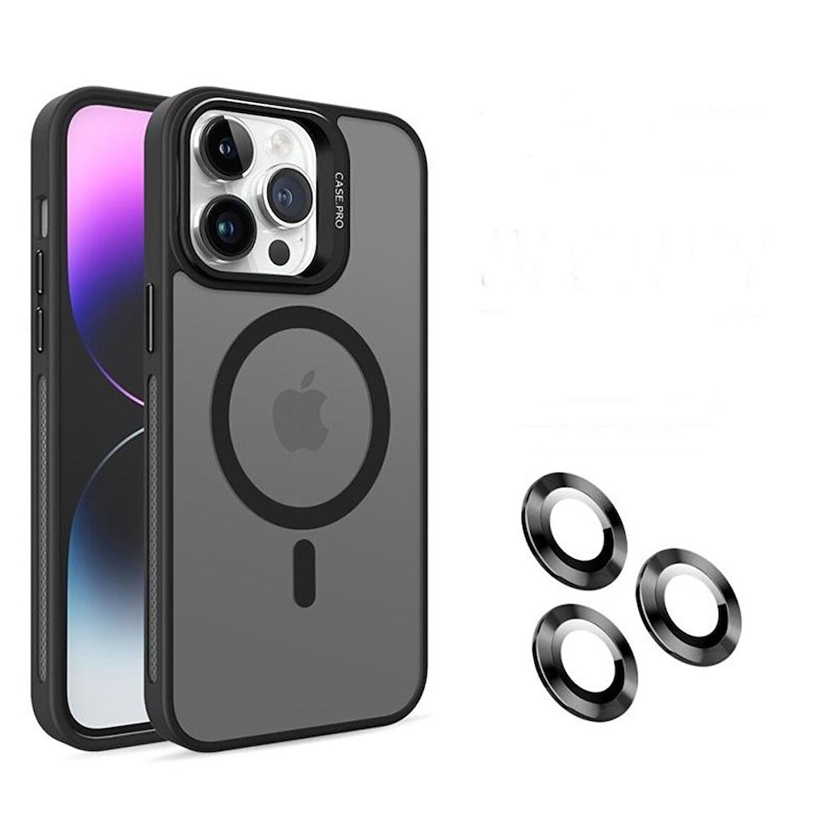 Gpack Apple iPhone 14 Pro Kılıf Magsafeli Standlı Sert Mika  Lens Koruyucu