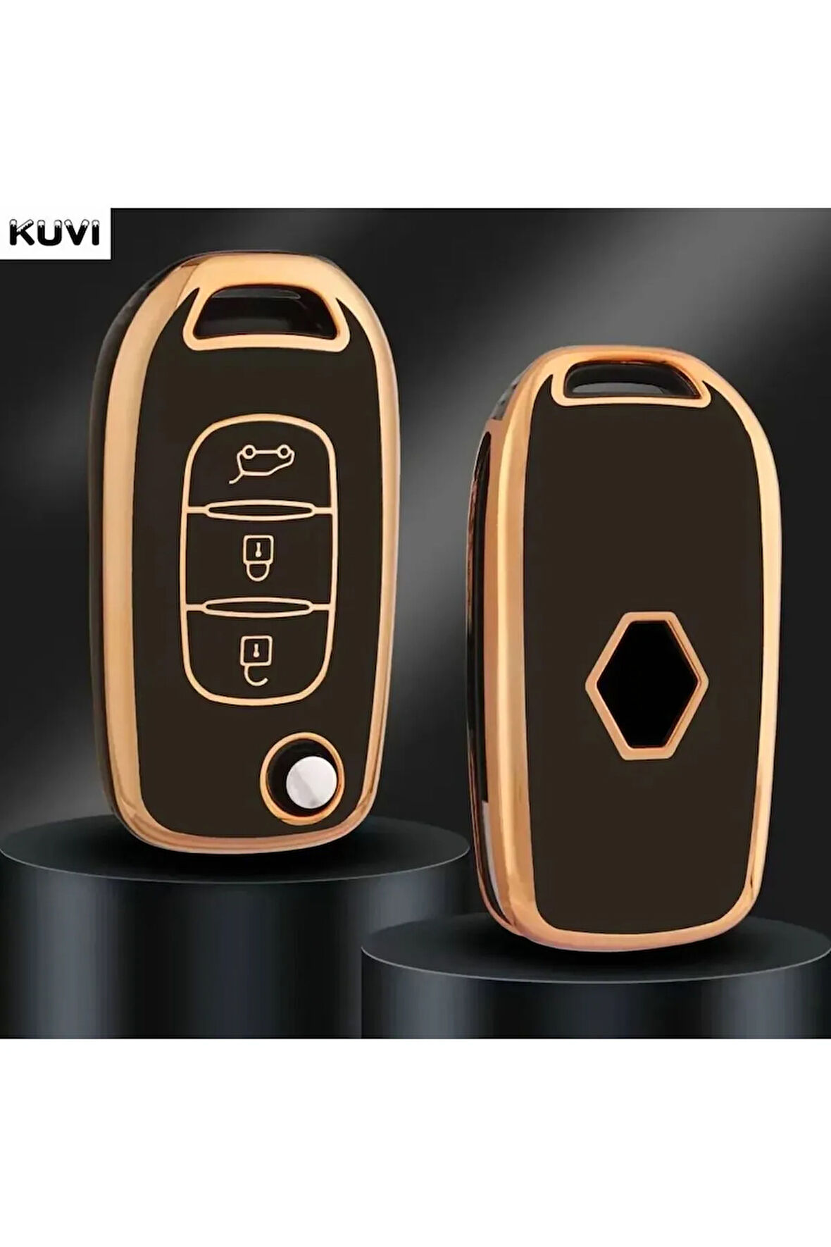 Renault Clio 5 Sustalı Anahtar Kılıfı Gold Siyah Renk