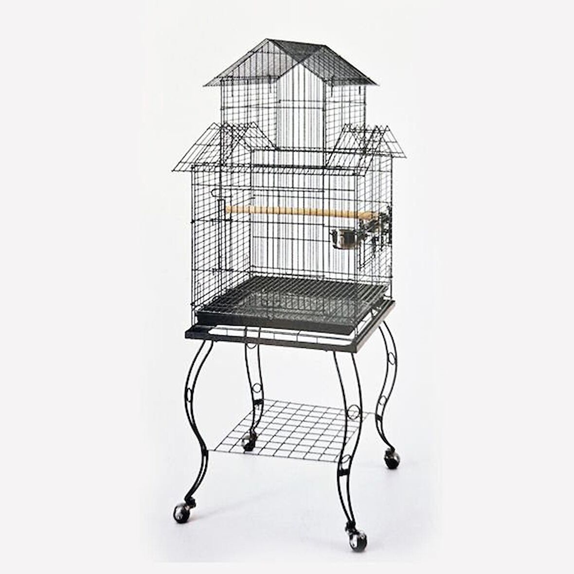 Qh Pet Cage Sehpalı Papağan Kafesi Siyah 51x51x139 Cm