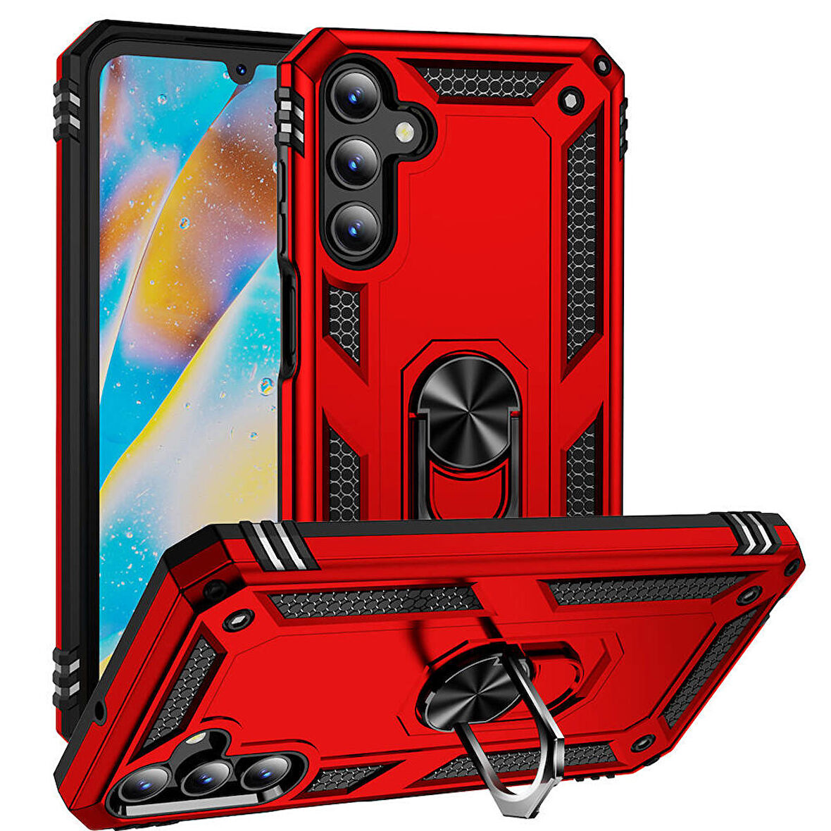 Gpack Samsung Galaxy A15 Kılıf Vega Sert Silikon Tank Standlı Yüzüklü Mıknatıslı
