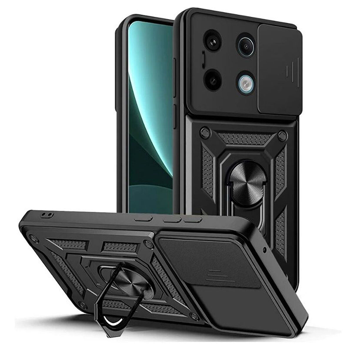 Gpack Xiaomi Redmi Note 13 5G Kılıf Sert Silikon Tank Aramid Sürgülü Vega Yüzüklü