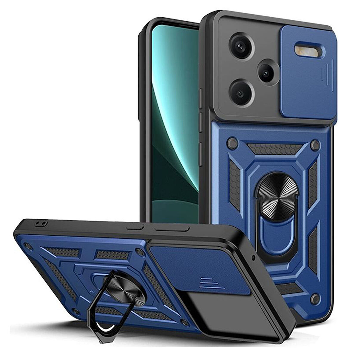 Gpack Xiaomi Redmi Note 13 Pro Plus 5G Kılıf Sert Silikon Tank Aramid Sürgülü Vega Yüzüklü
