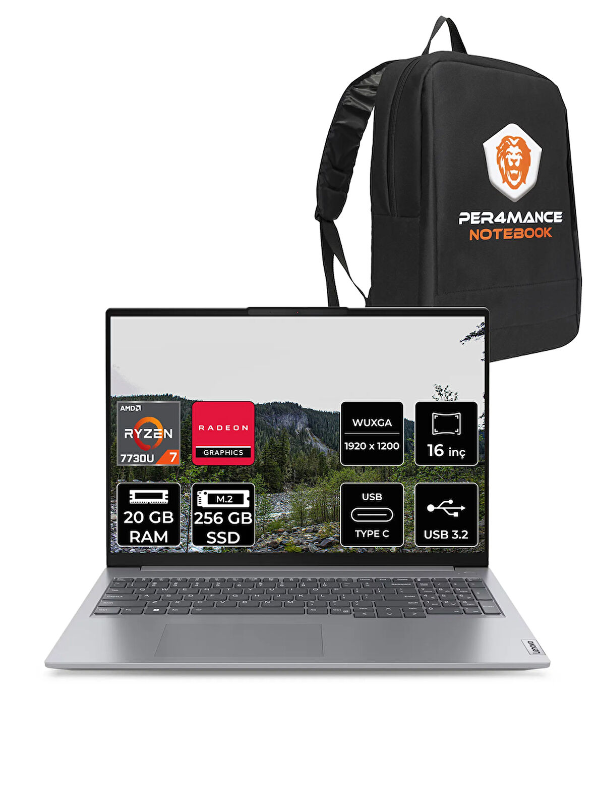 Lenovo Thinkbook 16 G6 R7 7730U 20GB 256GB SSD 16'' WUXGA FDOS Dizüstü Bilgisayar & PER4 ÇANTA