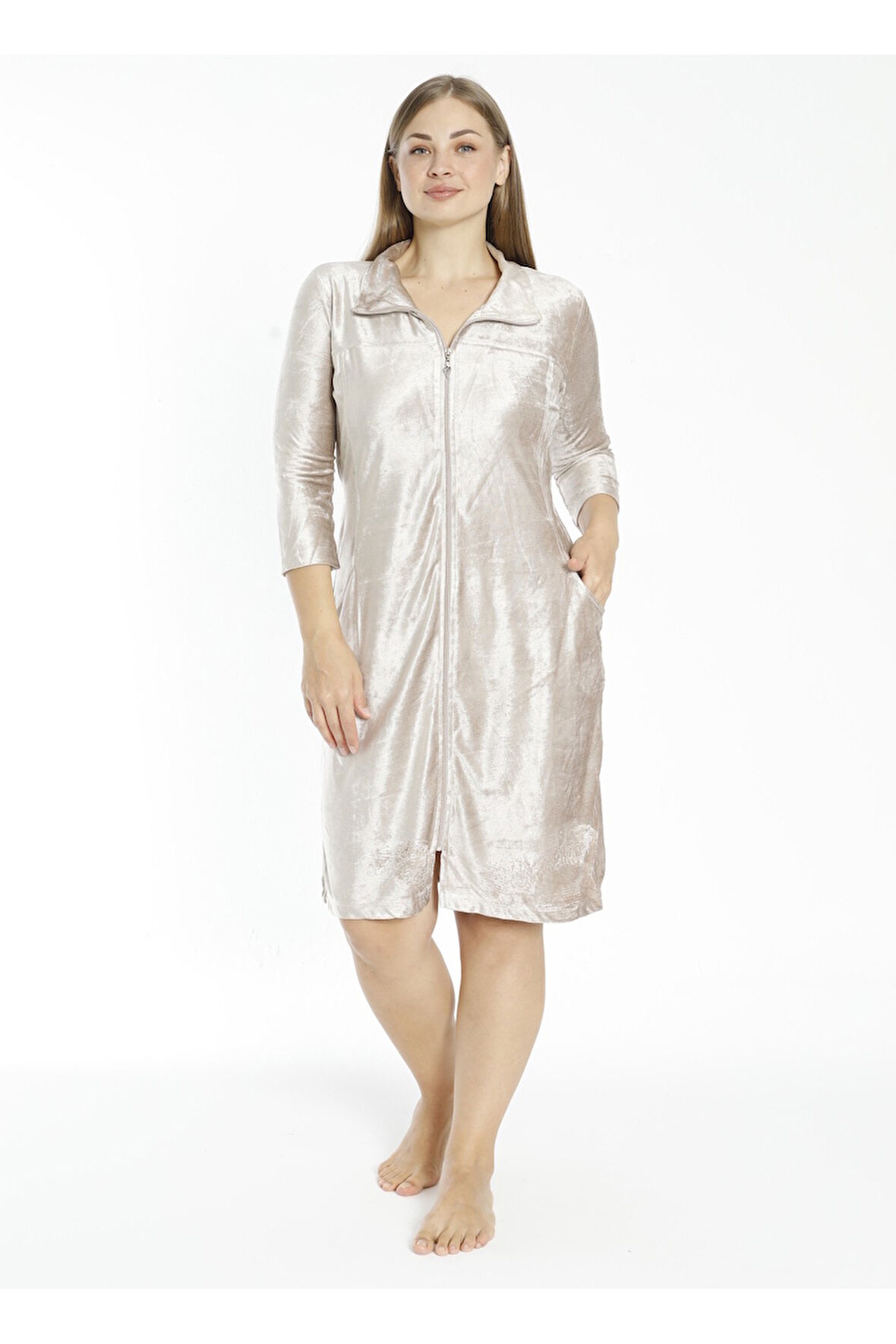 Fermuarlı Cepli Pamuklu Büyük Beden Elbise