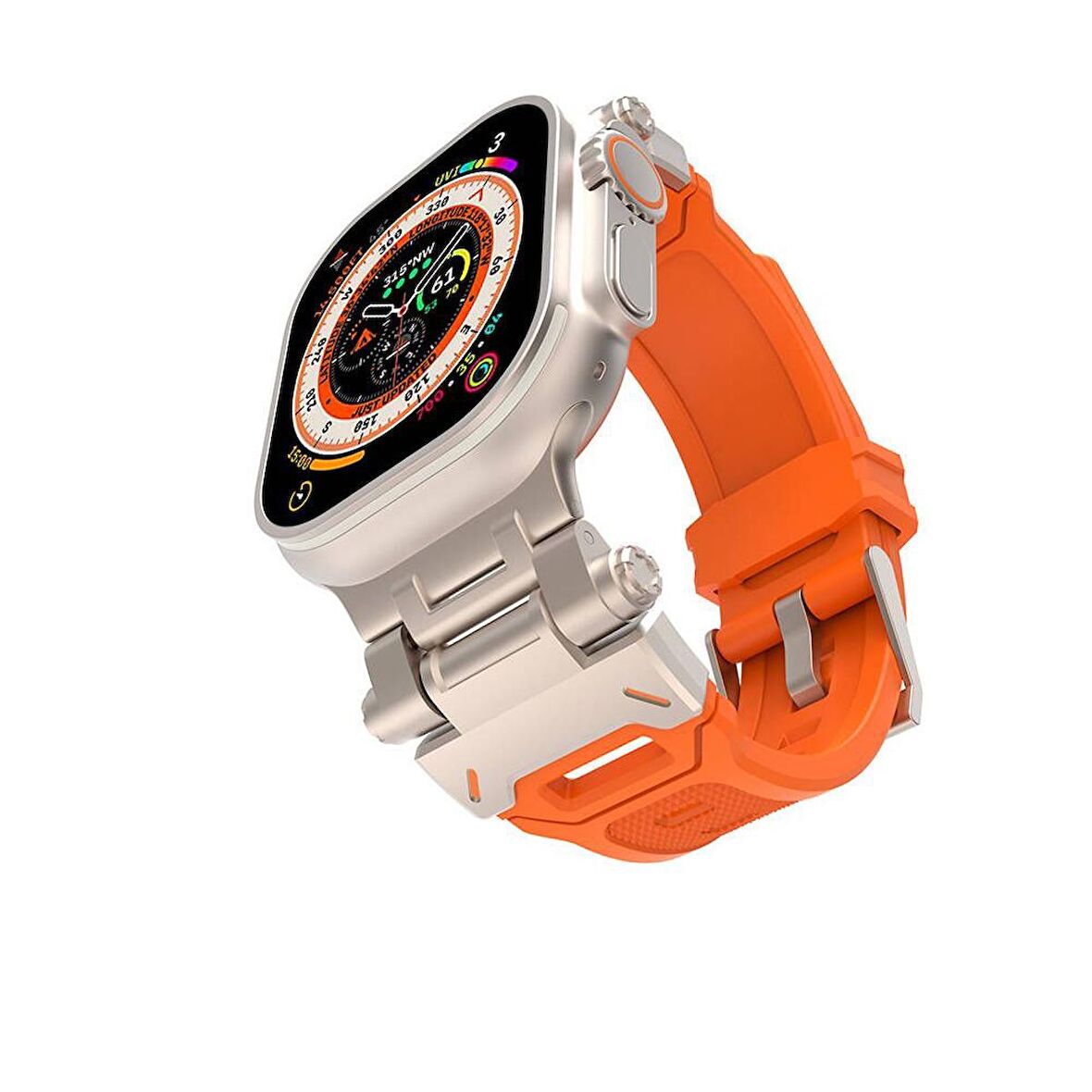 Gpack Apple Watch SE 2 2022 44mm Kordon Metal Bağlantılı Tokalı Silikon Kayış KRD108