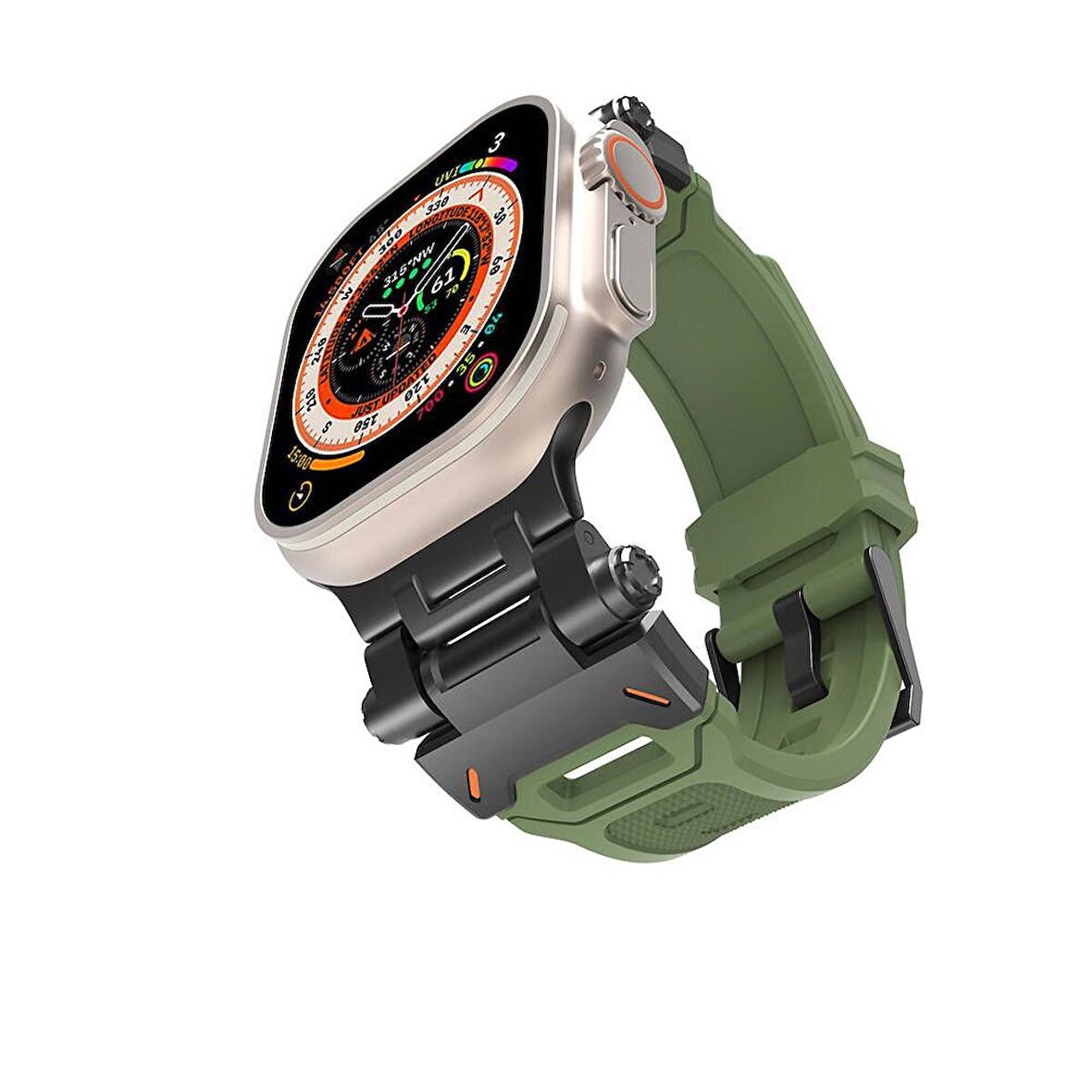 Gpack Apple Watch Ultra Kordon Metal Bağlantılı Tokalı Silikon Kayış KRD108