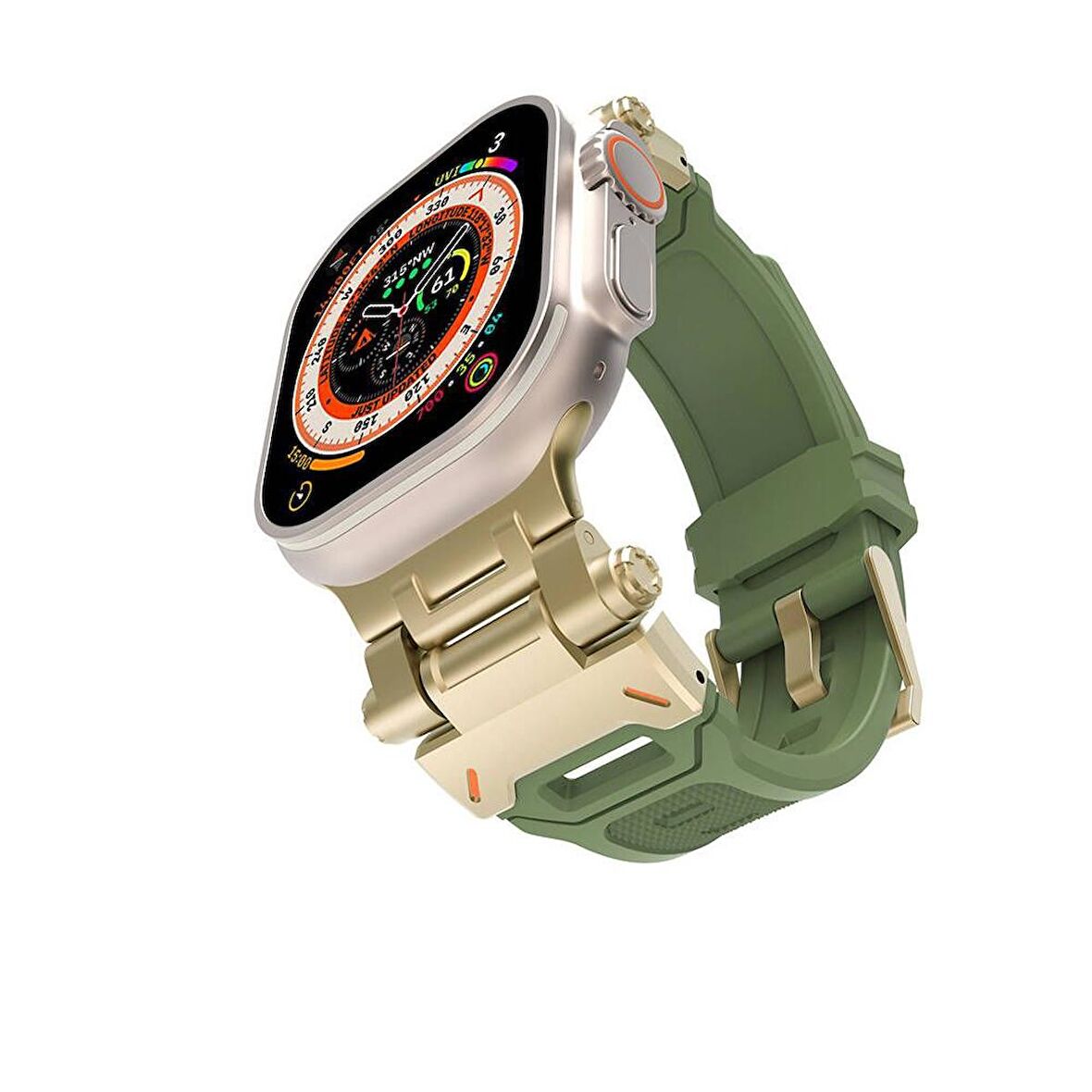 Gpack Apple Watch Ultra Kordon Metal Bağlantılı Tokalı Silikon Kayış KRD108