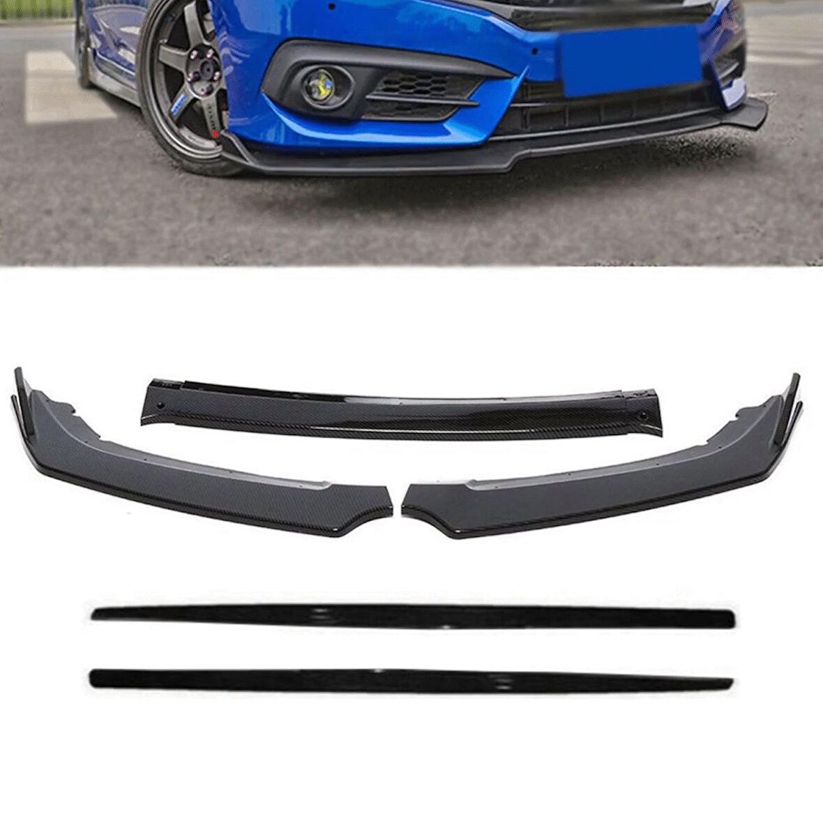 Volkswagen Golf MK2 1983-1994 Ön Tampon Eki 3 Parça ve Yan Marşpiyel Body Kit Seti Piano Black