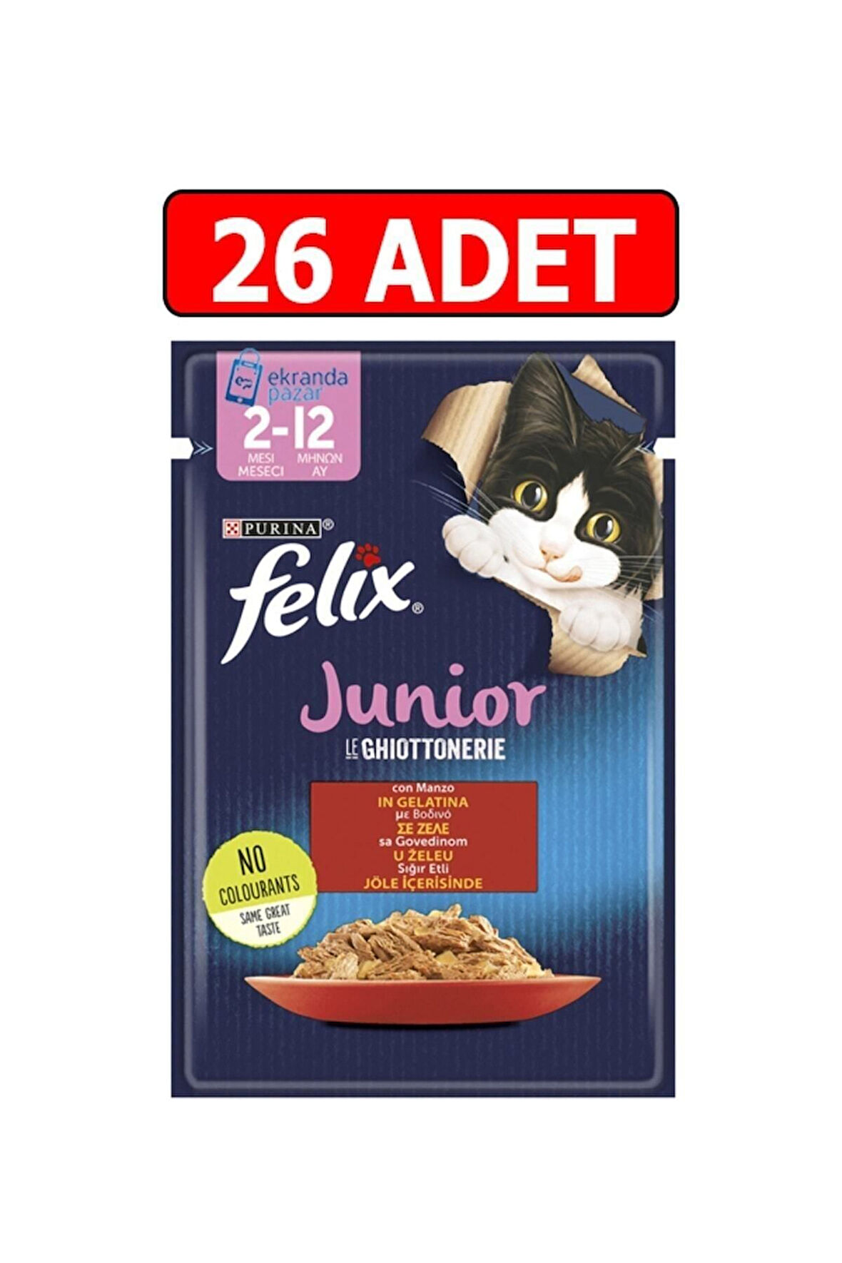 Sığır Etli Junior Yavru Kedi Islak Maması 85gr 26adet Kedi Yaş Mama Kedi Pouch Konserve