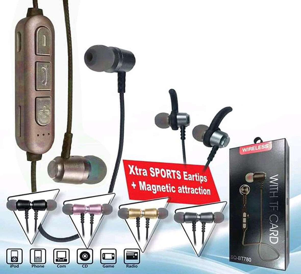 SQ-BT780 Kablosuz Kulakiçi Kulaklık Bluetooth Şarjlı Mıknatıslı