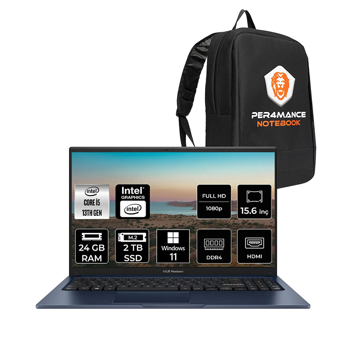 ASUS Vivobook 15 X1504VA i5 1335U 24GB RAM 2TB SSD 15.6'' FHD W11HOME NJ123 & PER4 ÇANTA